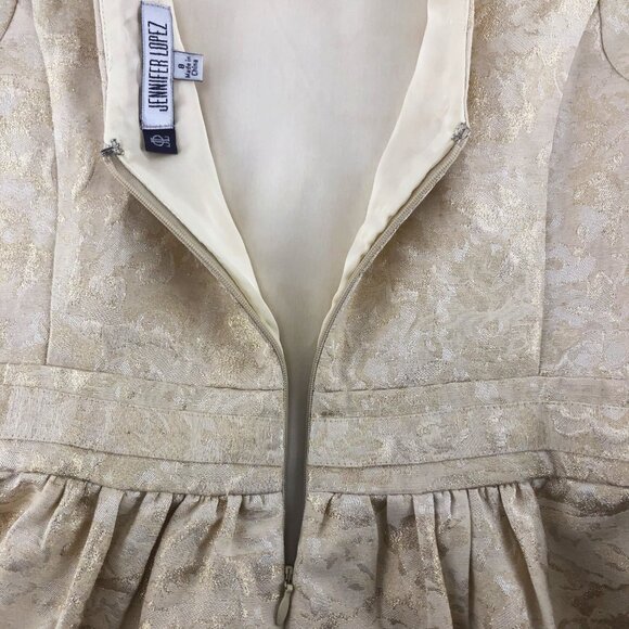 Jennifer Lopez Elegant Cream Shimmering Floral Sleeveless Midi Prom Dress Size 8 - Picture 6 of 16